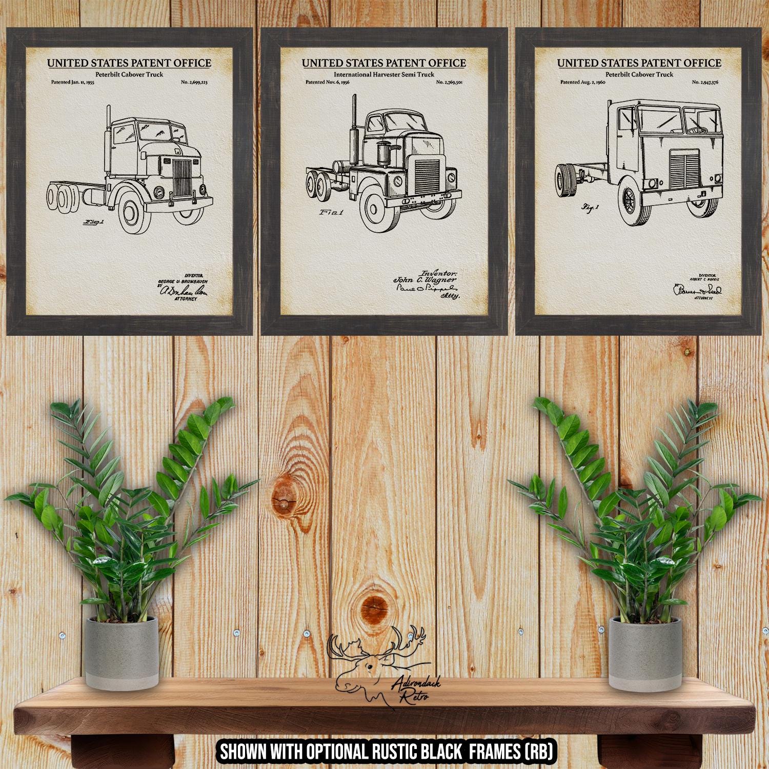 Semi Truck Patent Print Set of 3 - Semi Truck Posters - Trucking Inventions at Adirondack Retro