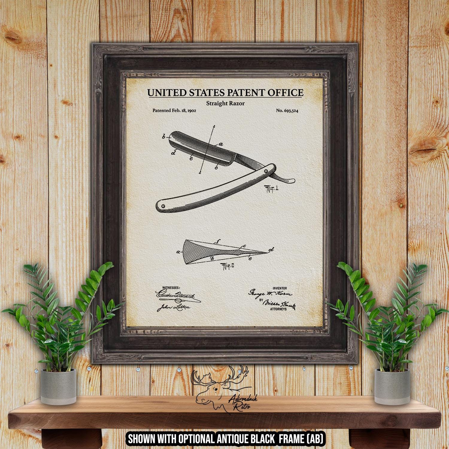 Straight Razor Patent Print - Shaving Razor Poster - 1902 Shaving Invention at Adirondack Retro