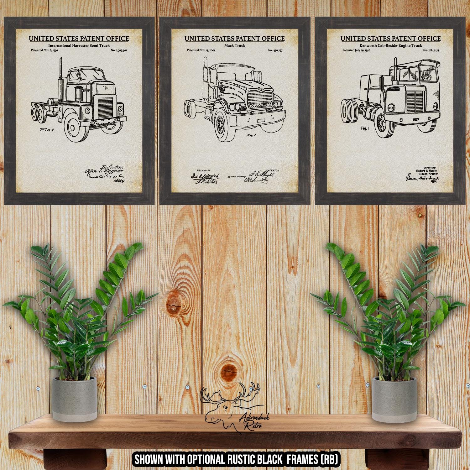 Semi Truck Patent Print Set of 3 - Semi Truck Posters - Trucking Inventions at Adirondack Retro