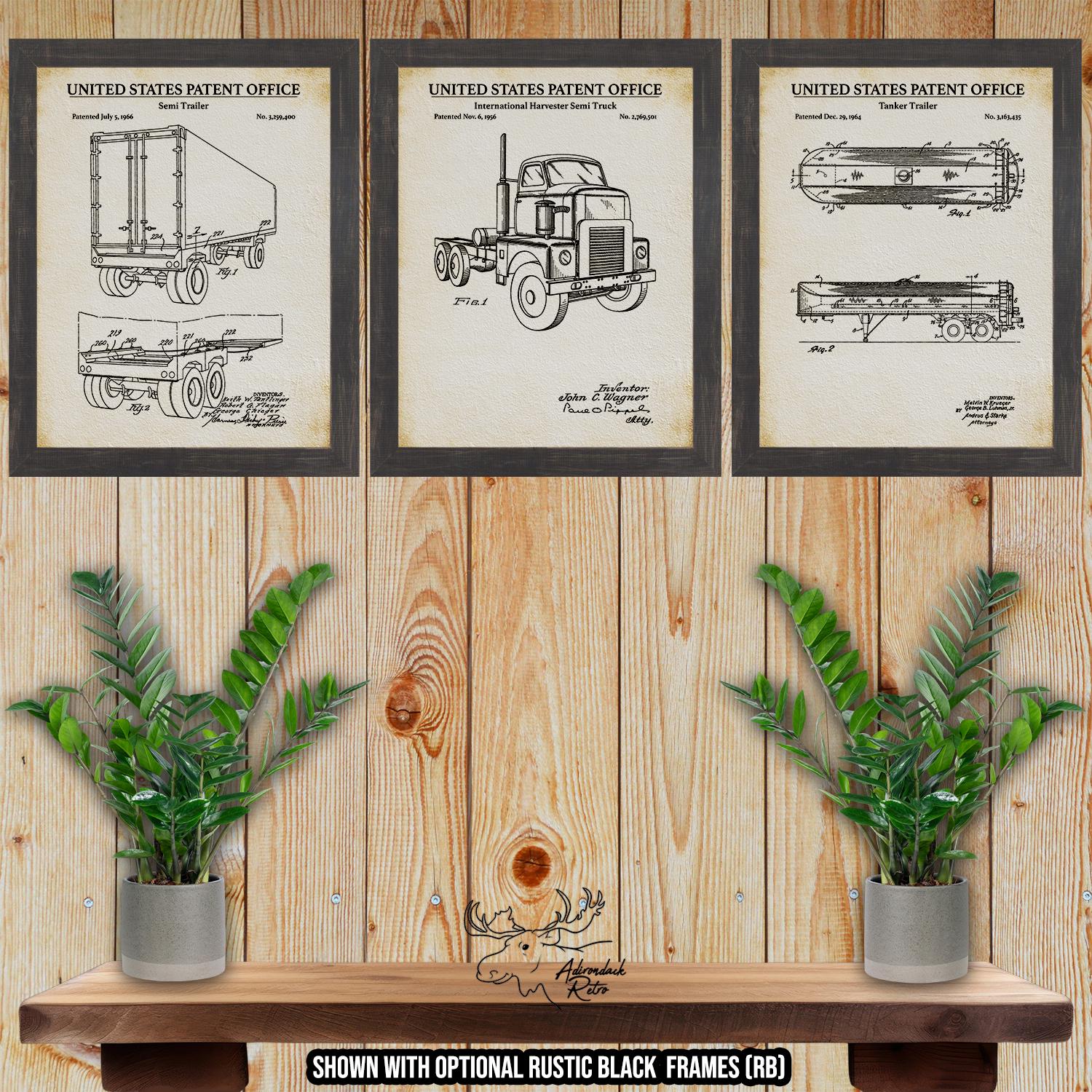 Tractor Trailer Patent Print Set of 3 - Semi Truck Posters - Trucking Inventions at Adirondack Retro