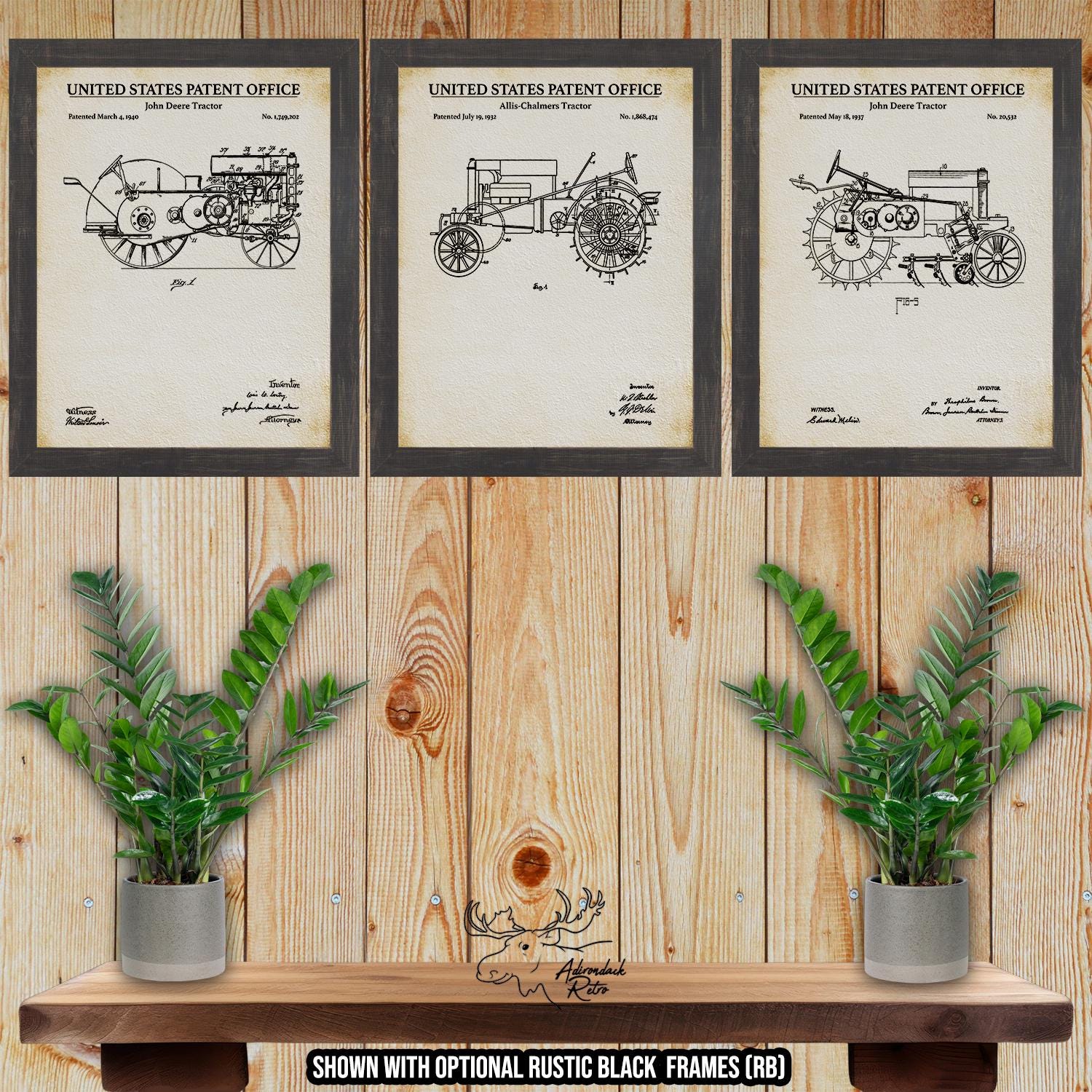 Tractor Patent Print Set of 3 - Rustic Tractor Posters - Vintage Tractor Inventions at Adirondack Retro