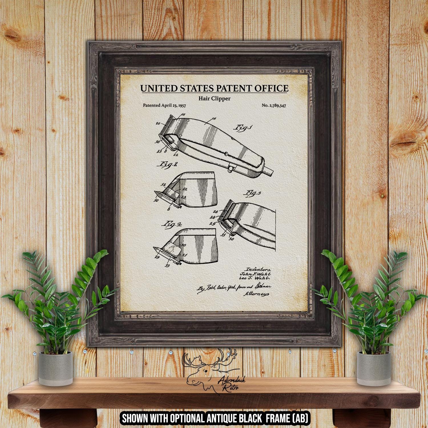 Hair Clipper Patent Print - Hair Trimmer Poster - 1957 Hair Care Invention at Adirondack Retro