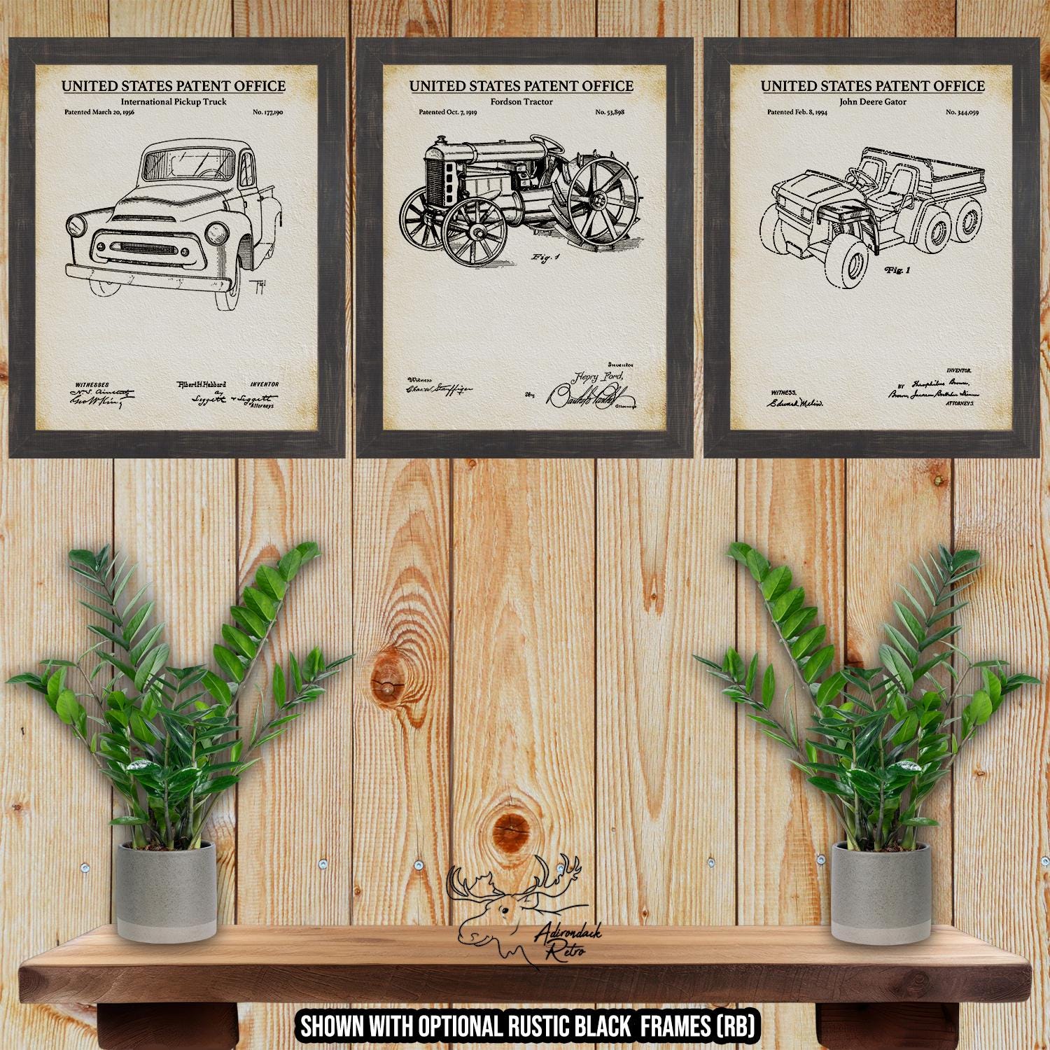 Farm Vehicle Patent Print Set of 3 - Rustic Farming Posters - Vintage Ranch Inventions at Adirondack Retro