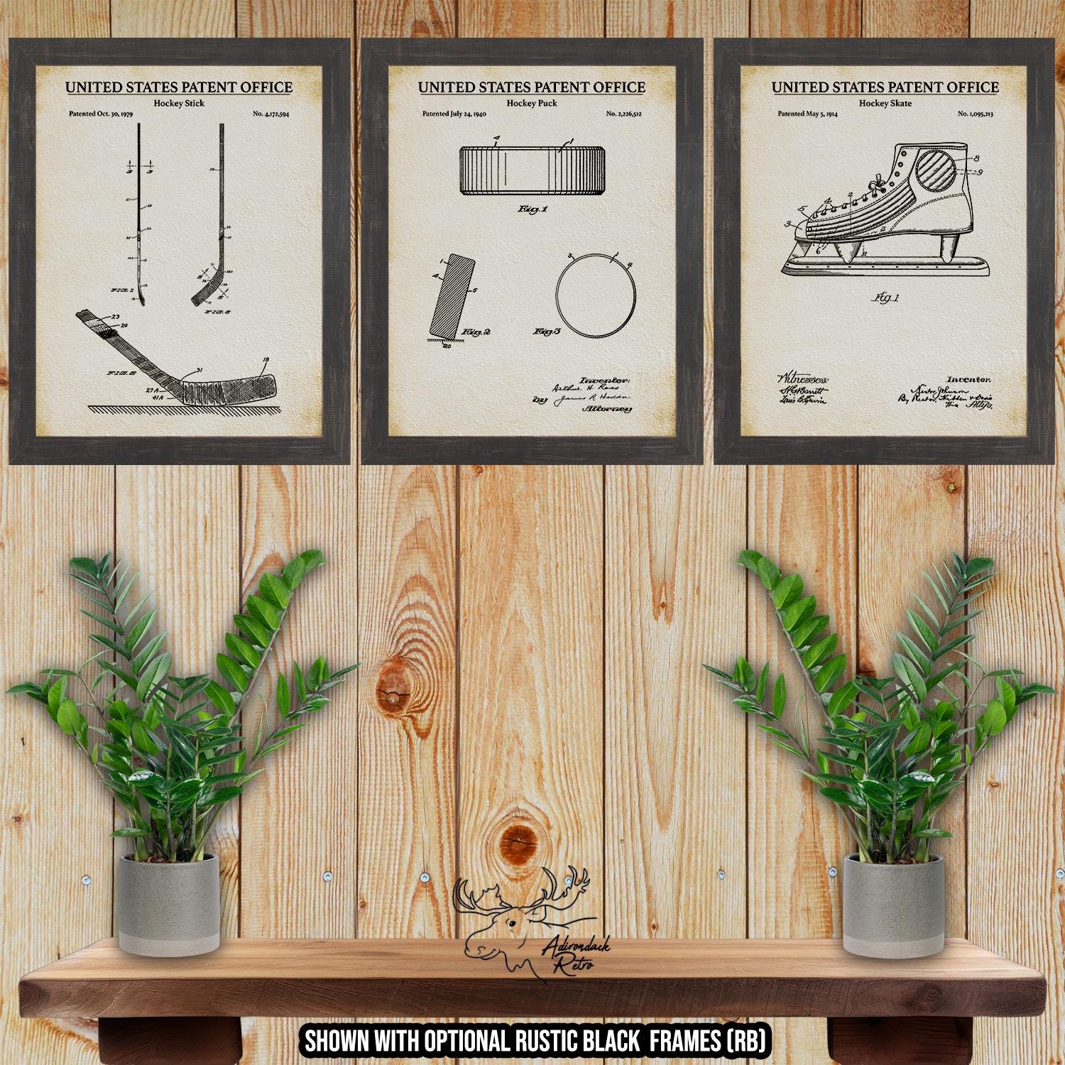 Ice Hockey Patent Print Set of 3 - Hockey Invention Posters at Adirondack Retro