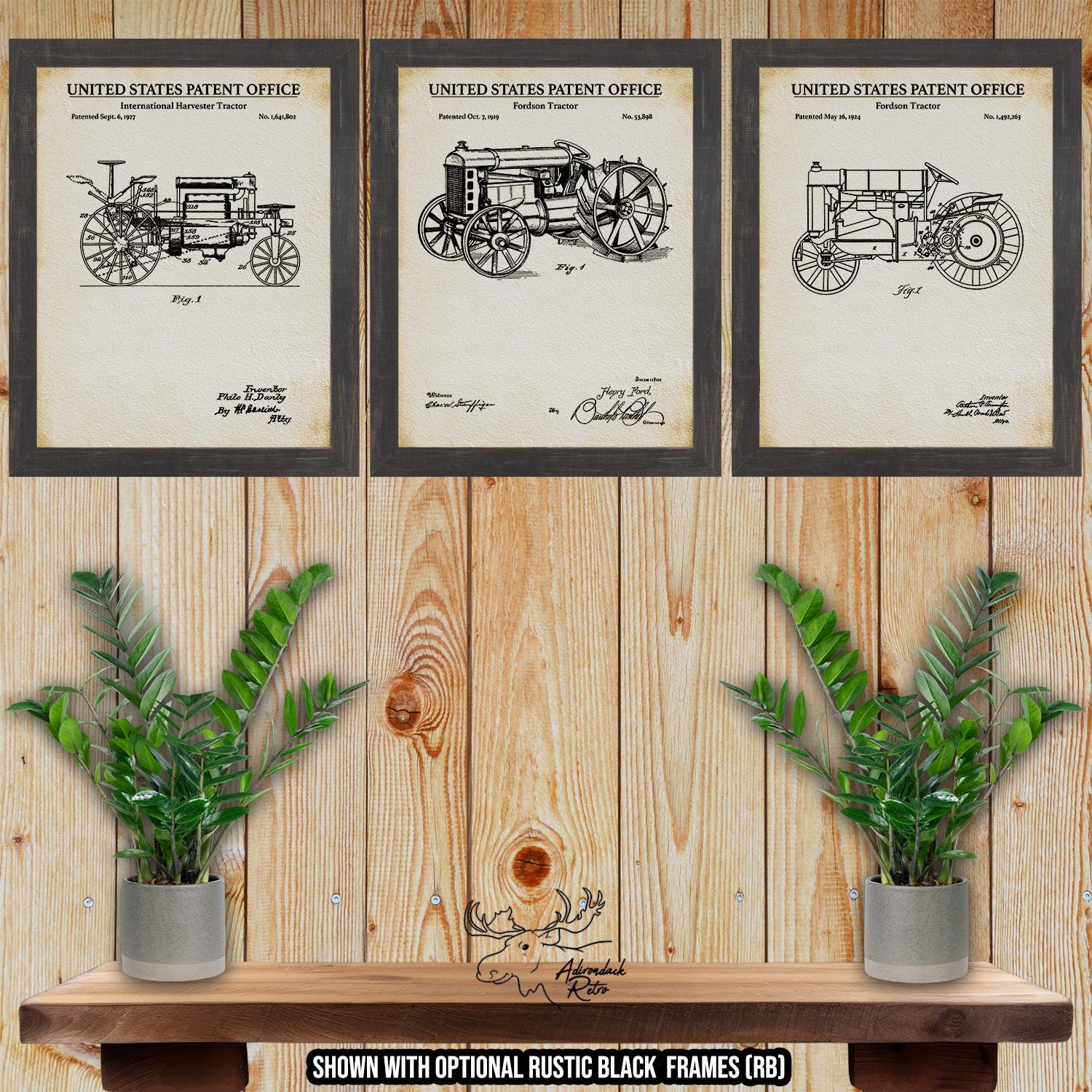 Tractor Patent Print Set of 3 - Rustic Tractor Posters - Vintage Tractor Inventions at Adirondack Retro