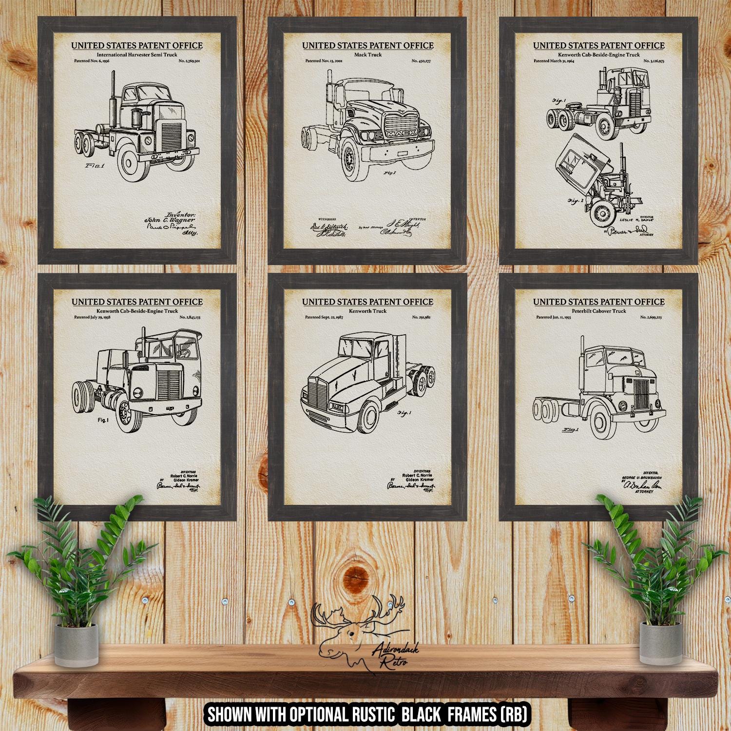 Semi Truck Patent Print Set of 6 - Tractor Trailer Posters - Trucking Inventions at Adirondack Retro