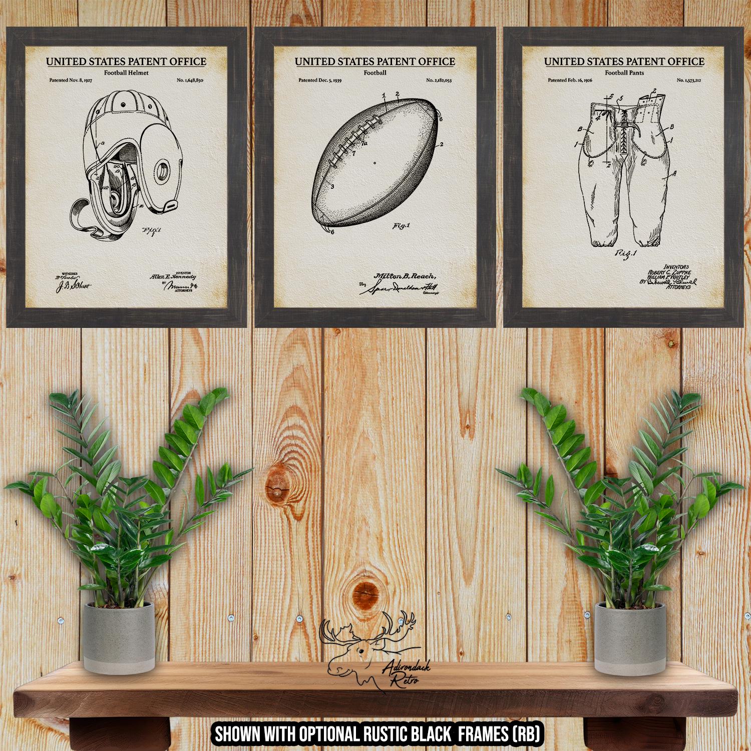 Football Patent Print Set of 3 - Rustic Football Drawings - Football Inventions at Adirondack Retro