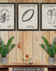 Football Patent Print Set of 3 - Rustic Football Drawings - Football Inventions at Adirondack Retro