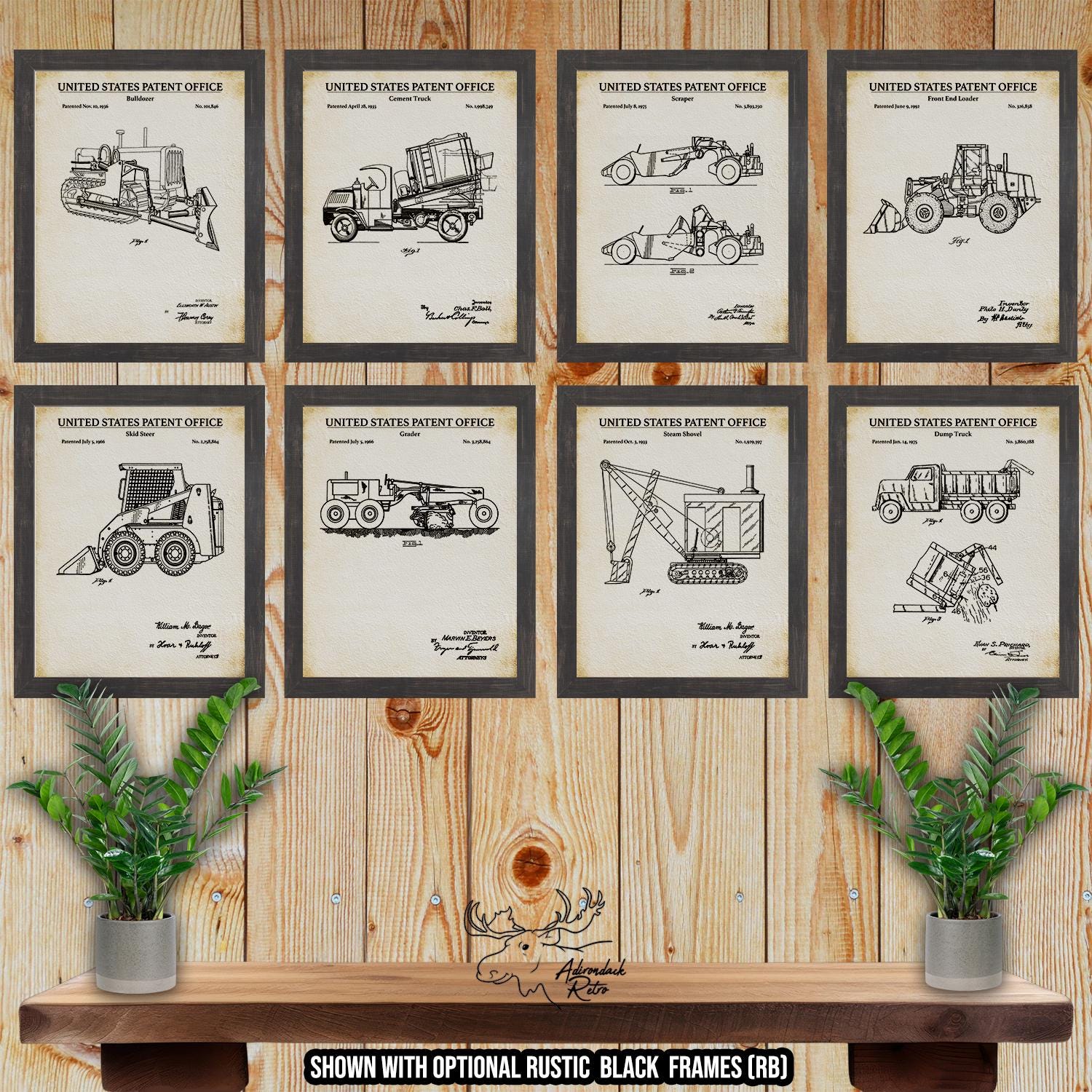 Construction Vehicle Patent Print Set of 8 - Heavy Machinery Wall Art - Construction Inventions at Adirondack Retro