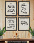 Garbage Truck Patent Print Set of 4 - Refuse Vehicle Posters - Waste Management Inventions at Adirondack Retro