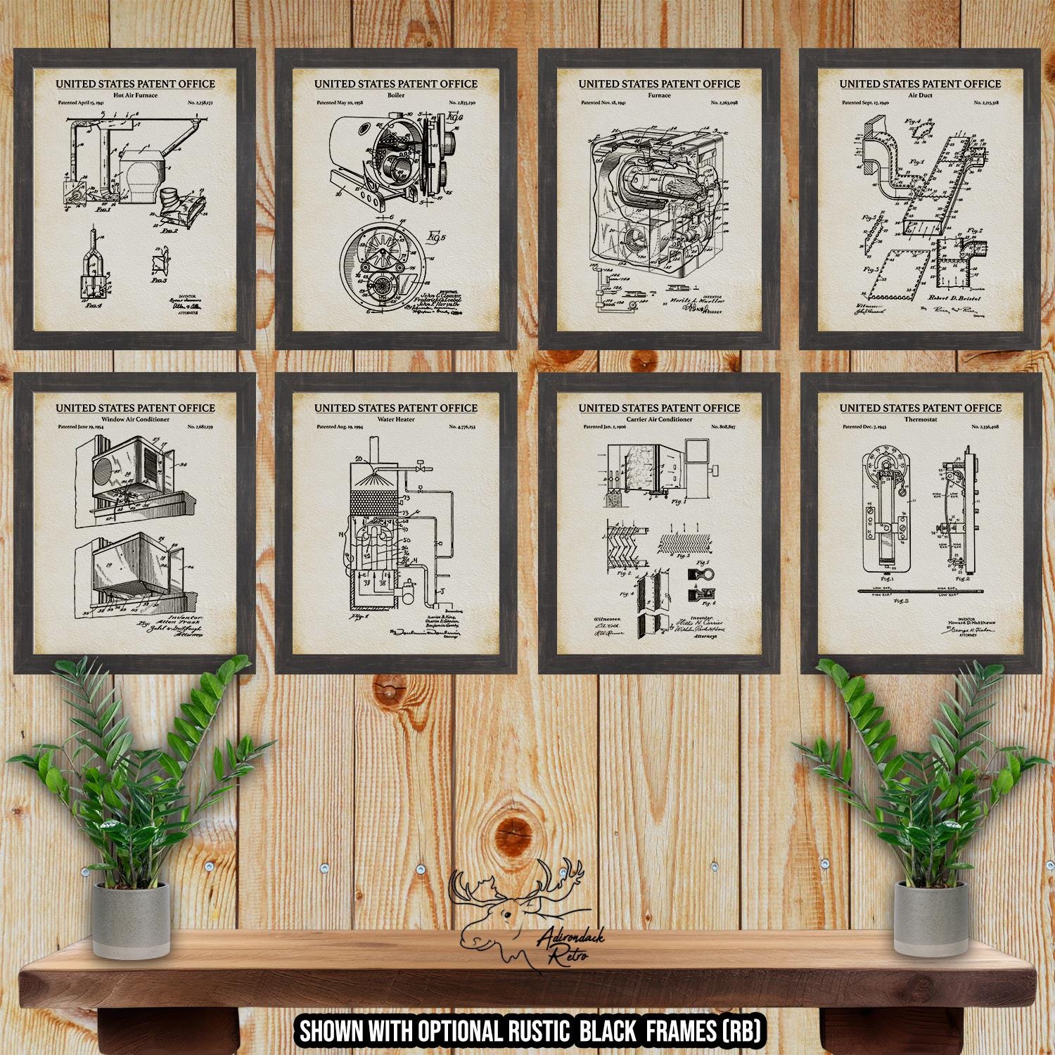 HVAC Patent Print Set of 8 - HVAC Inventions - HVAC Technician Gift at Adirondack Retro