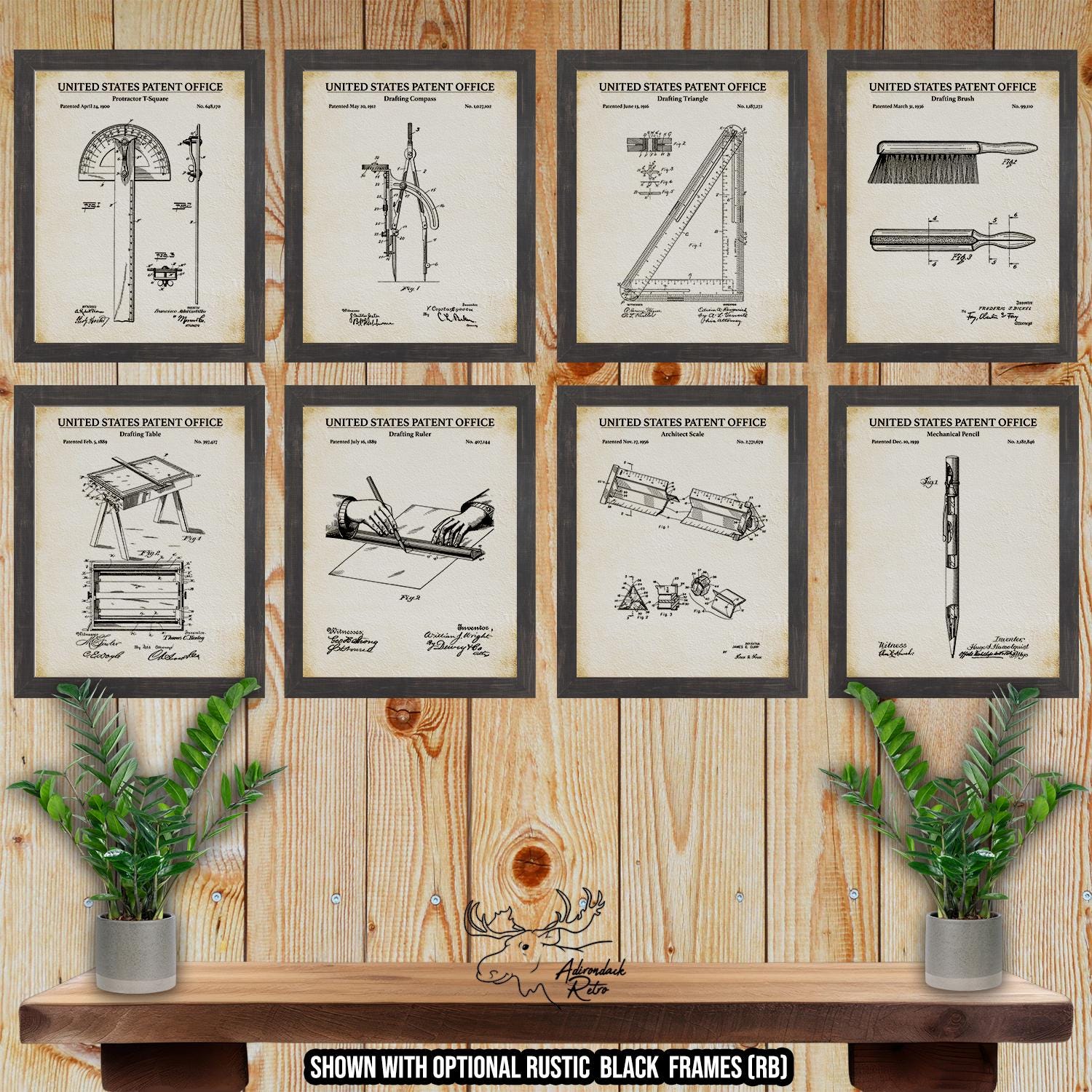 Architect Patent Print Set of 8 - Drafting Invention Blueprints - Civil Engineer Gift Set - Architectural Posters at Adirondack Retro