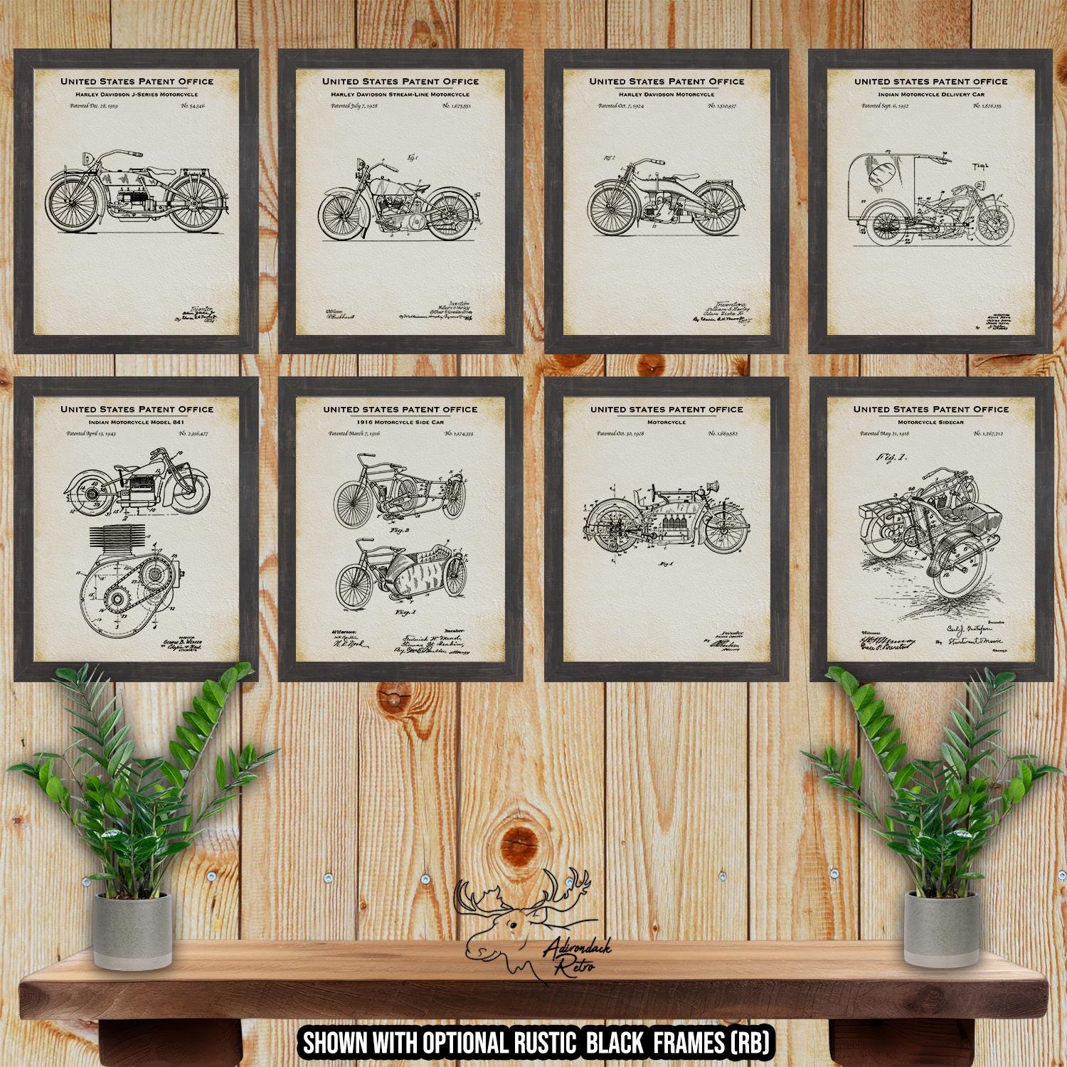 Motorcycle Patent Print Set of 8 - Motorcycle Posters - Motorcycle Inventions at Adirondack Retro