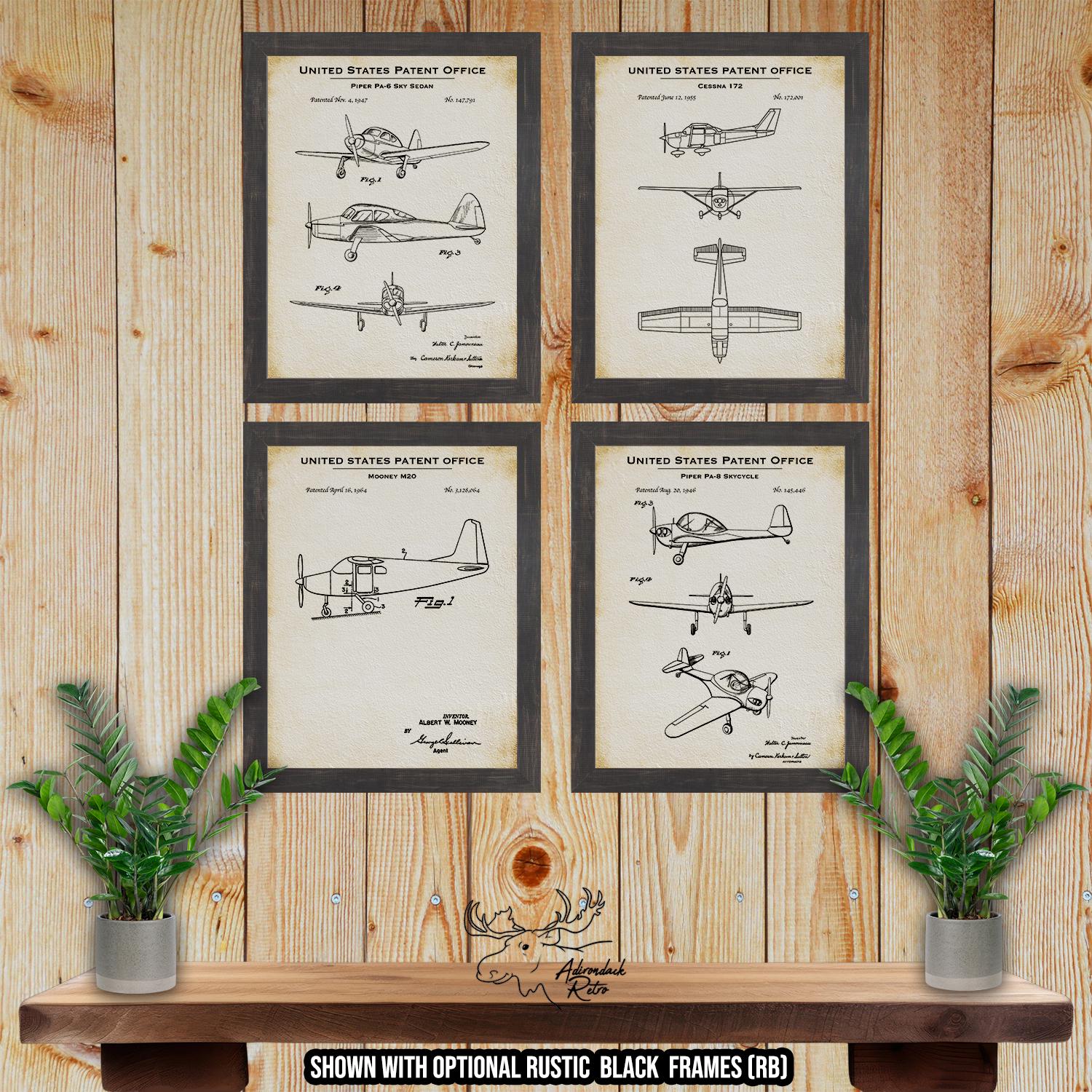 Single Prop Airplane Patent Print Set of 4 - Aviation Posters - Airplane Inventions at Adirondack Retro