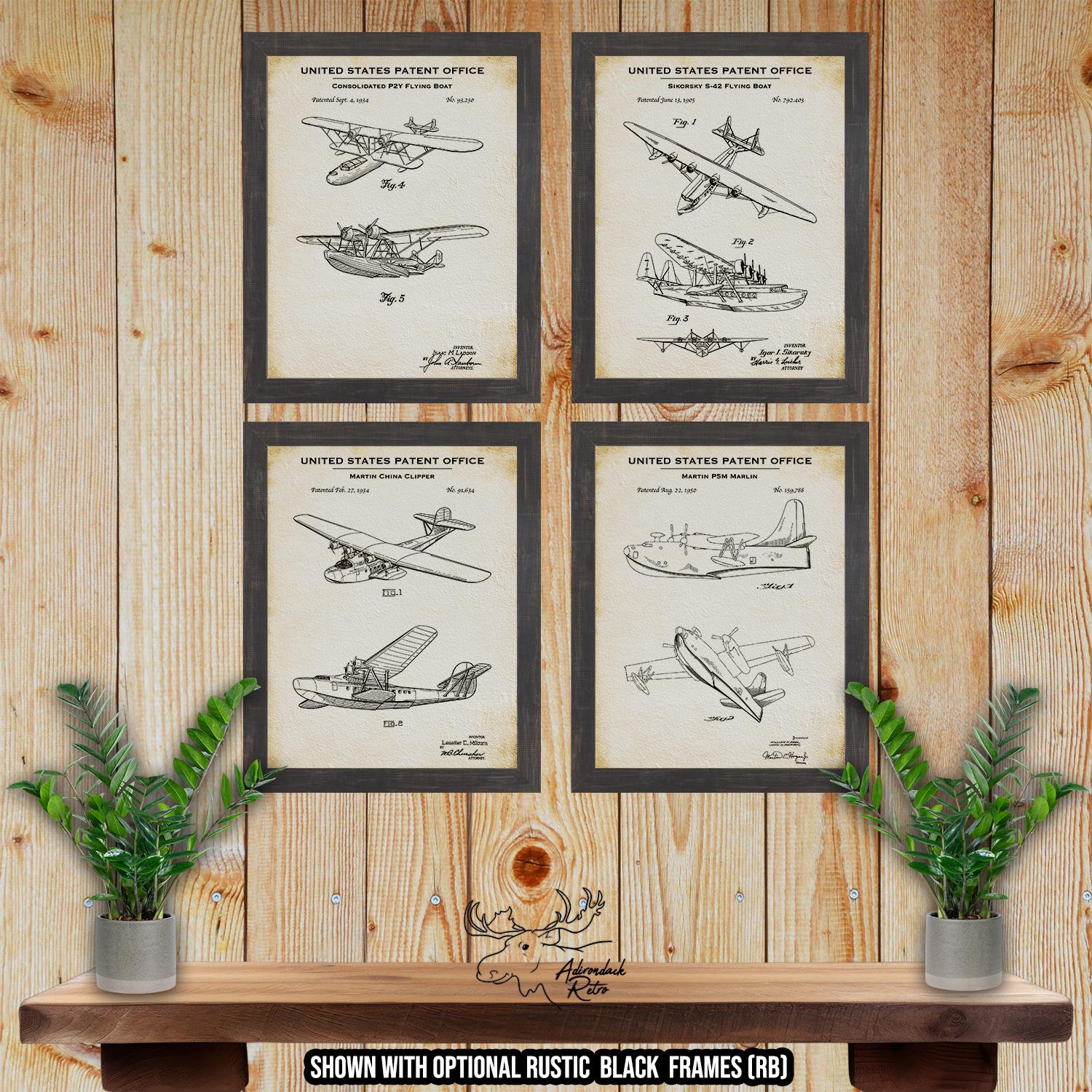 Seaplane Patent Print Set of 4 - Aviation Poster Set - Seaplane Inventions at Adirondack Retro