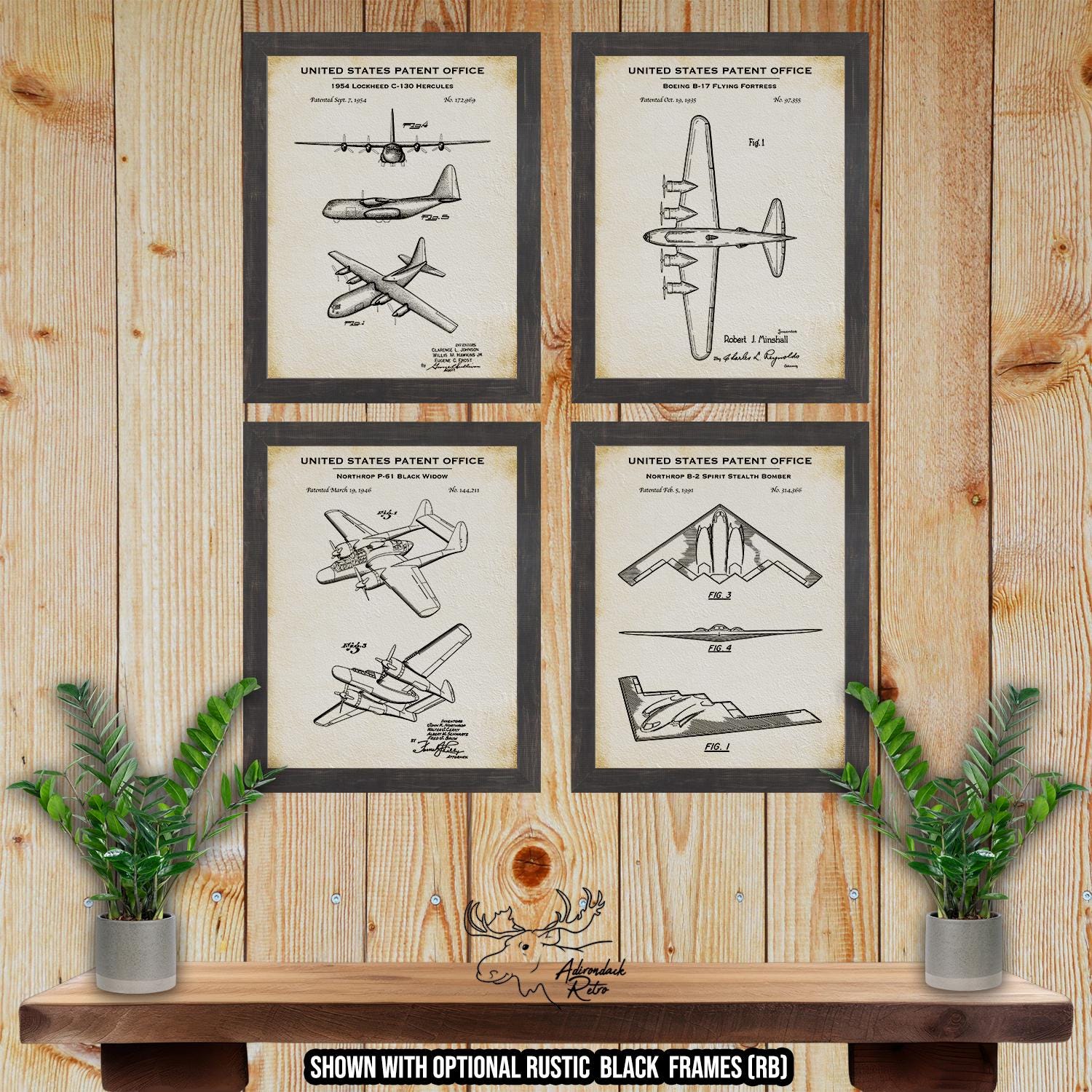 Military Aircraft Patent Print Set of 4 - Aviation Poster Set - Fighter Airplane Inventions at Adirondack Retro