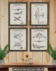 Military Aircraft Patent Print Set of 4 - Aviation Poster Set - Fighter Airplane Inventions at Adirondack Retro