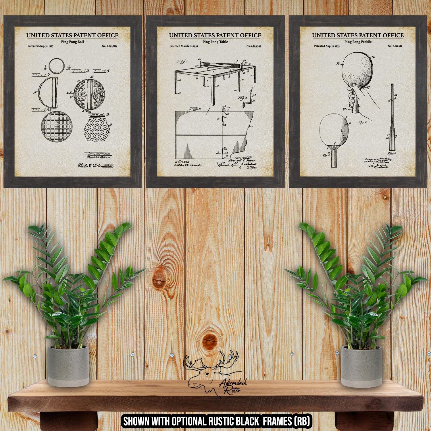 Ping Pong Patent Print Set of 3 - Table Tennis Inventions at Adirondack Retro