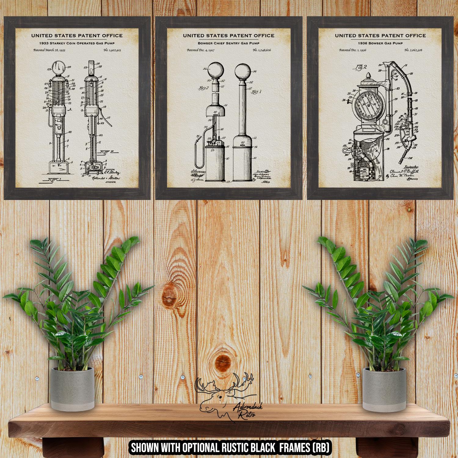 Gas Pump Patent Print Set of 3 - Petroliana Poster Set - Gas Pump Inventions at Adirondack Retro