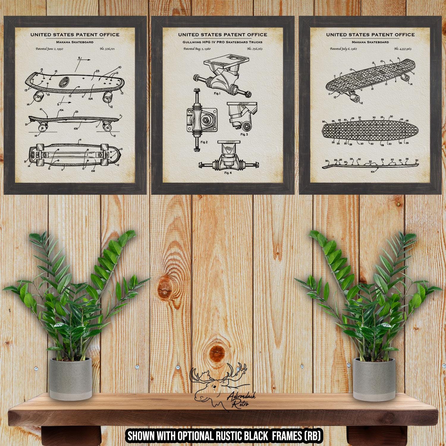 Skateboarding Patent Print Set of 3 - Skateboarding Posters - Skateboard Inventions at Adirondack Retro