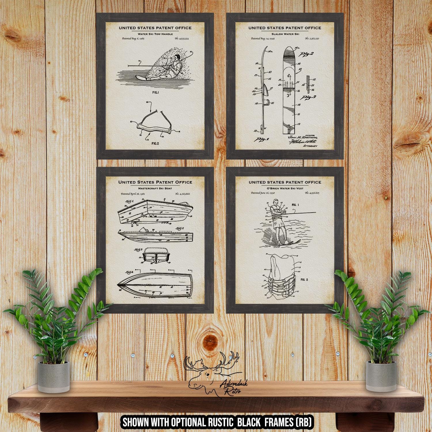 Water Skiing Patent Print Set of 4 - Water Ski Poster Set - Water Skiing Inventions at Adirondack Retro