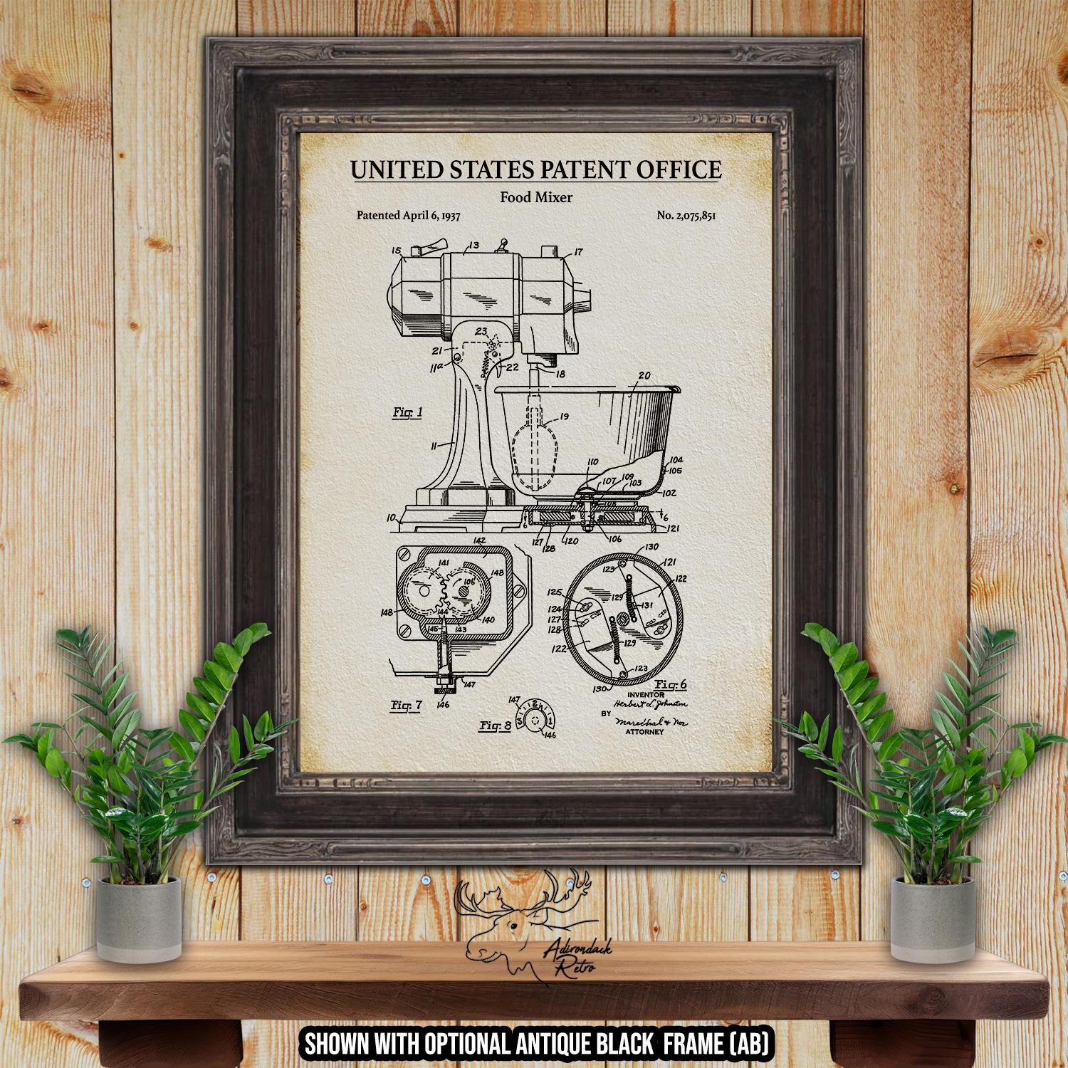 Food Mixer Patent Print - 1937 Kitchen Appliance Illustration - Kitchen Invention at Adirondack Retro