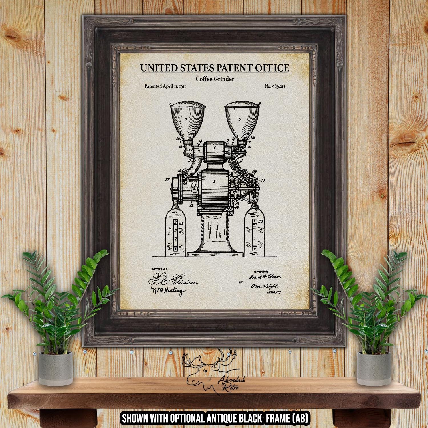 Coffee Grinder Patent Print - Kitchen Appliance Poster - 1911 Coffee Invention at Adirondack Retro