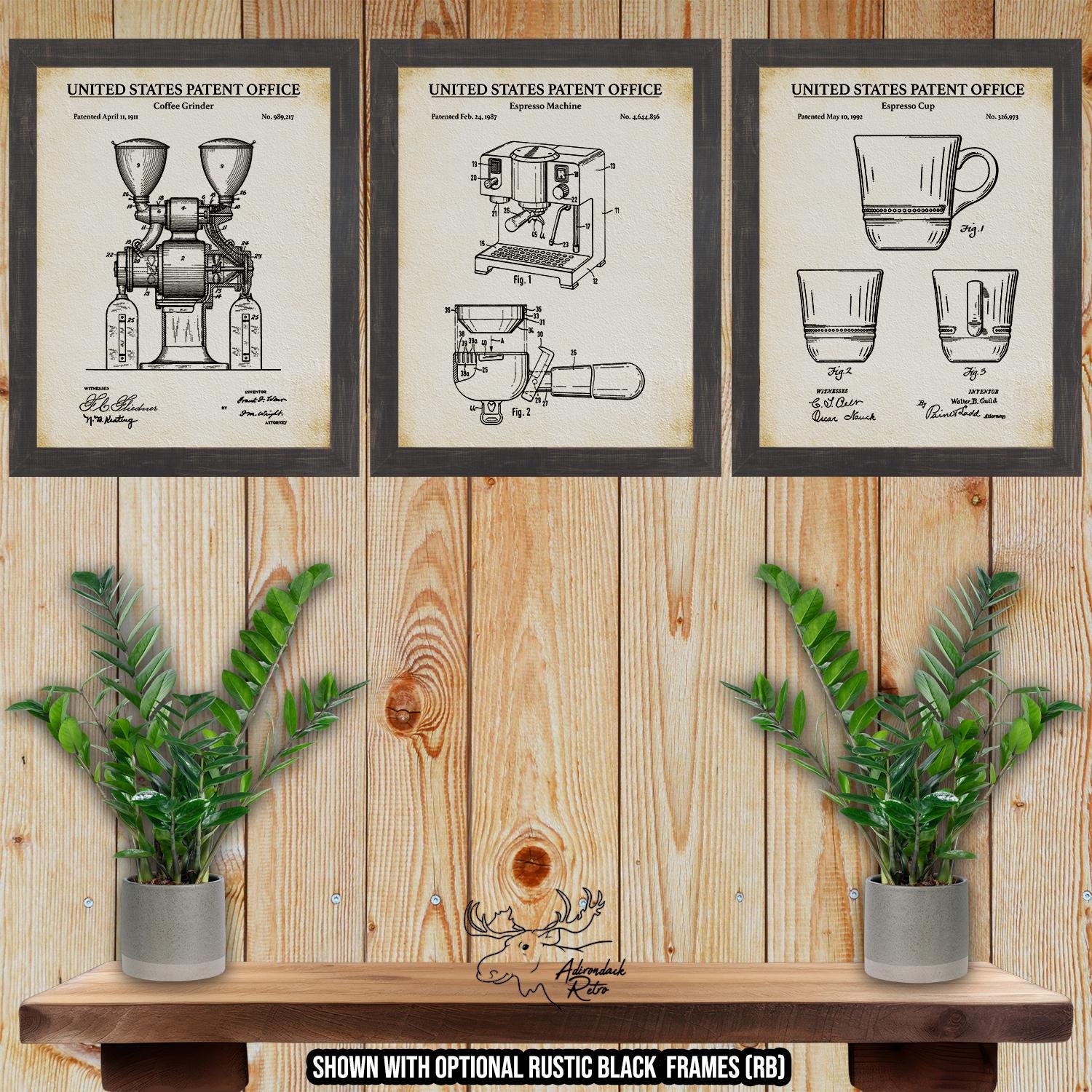 Espresso Coffee Patent Print Set of 3 - Coffee Posters - Coffee Shop Inventions at Adirondack Retro