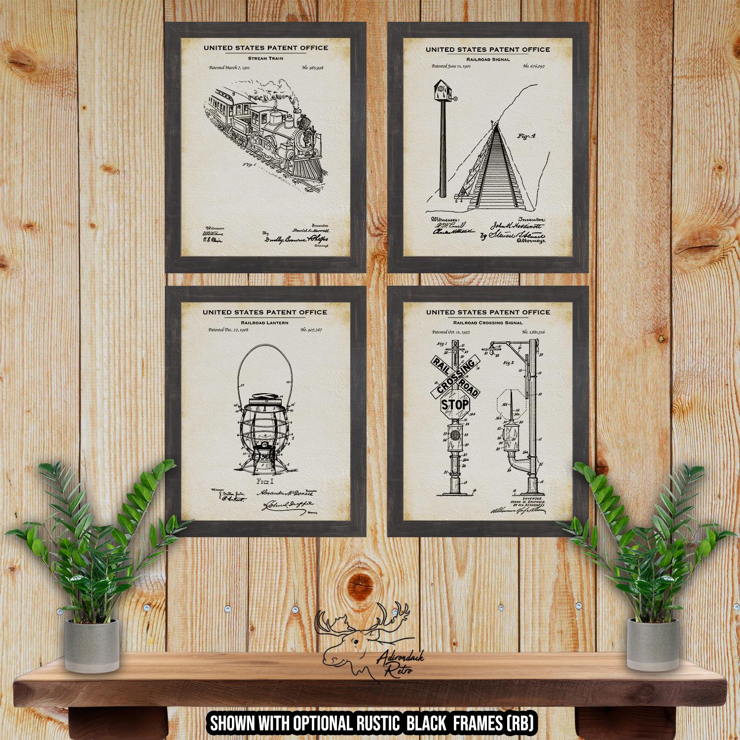 Railroad Patent Print Set of 4 - Vintage Train Posters - Railroad Inventions at Adirondack Retro