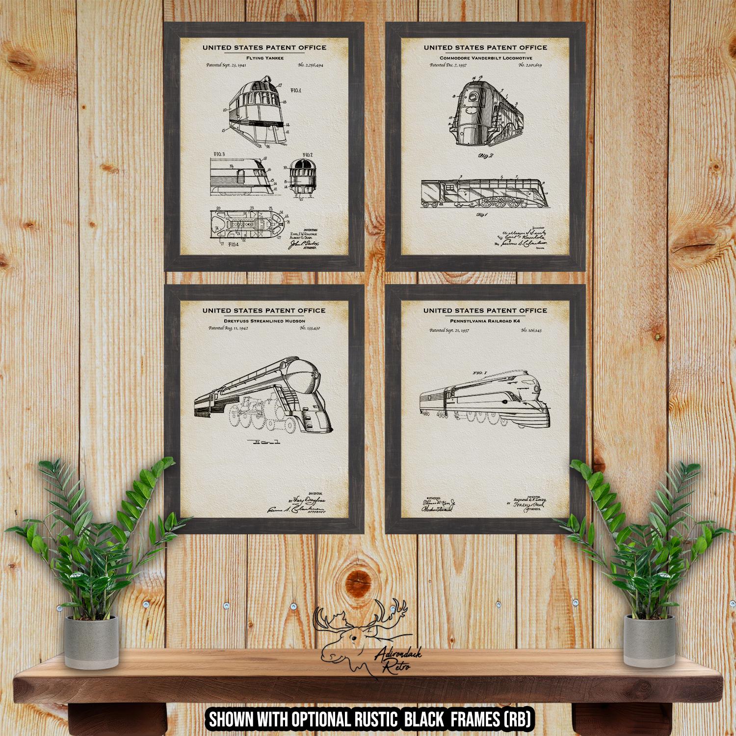 Locomotive Patent Print Set of 4 - Vintage Train Posters - Railroad Inventions at Adirondack Retro