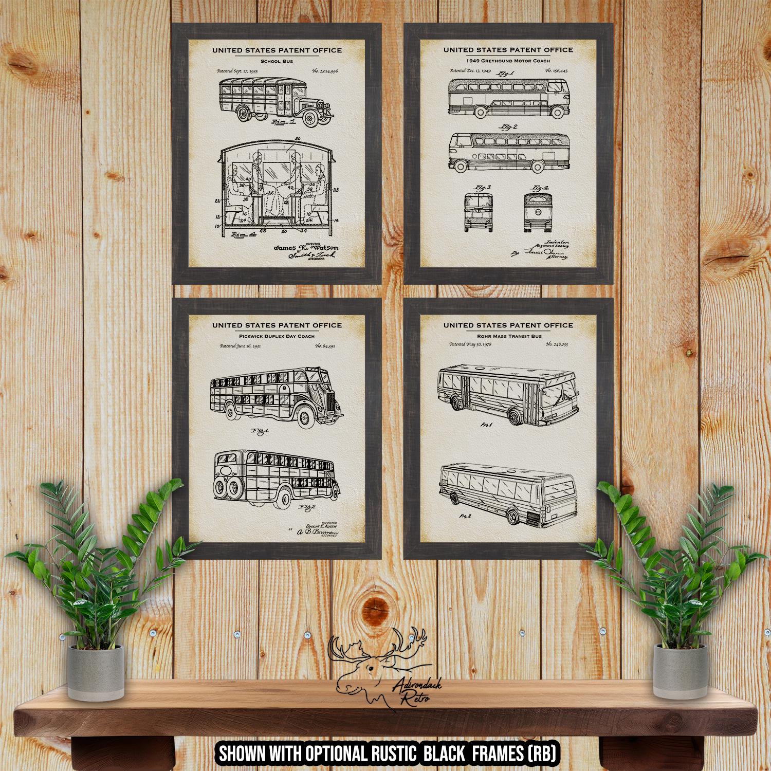 Bus Patent Print Set of 4 - Vintage Bus Posters - Bus Inventions at Adirondack Retro