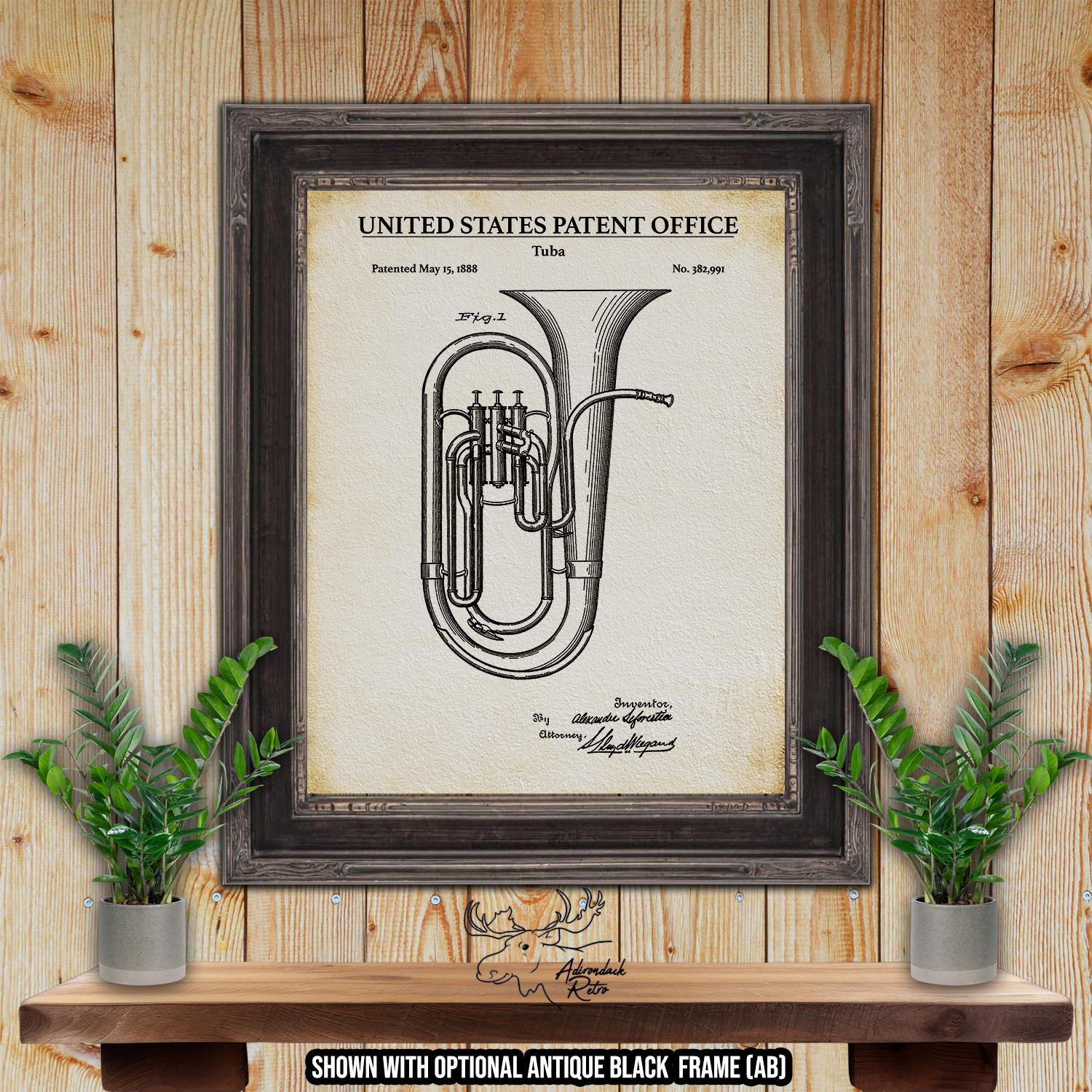 Tuba Patent Print - 1888 Tuba Poster - Brass Instrument Invention at Adirondack Retro