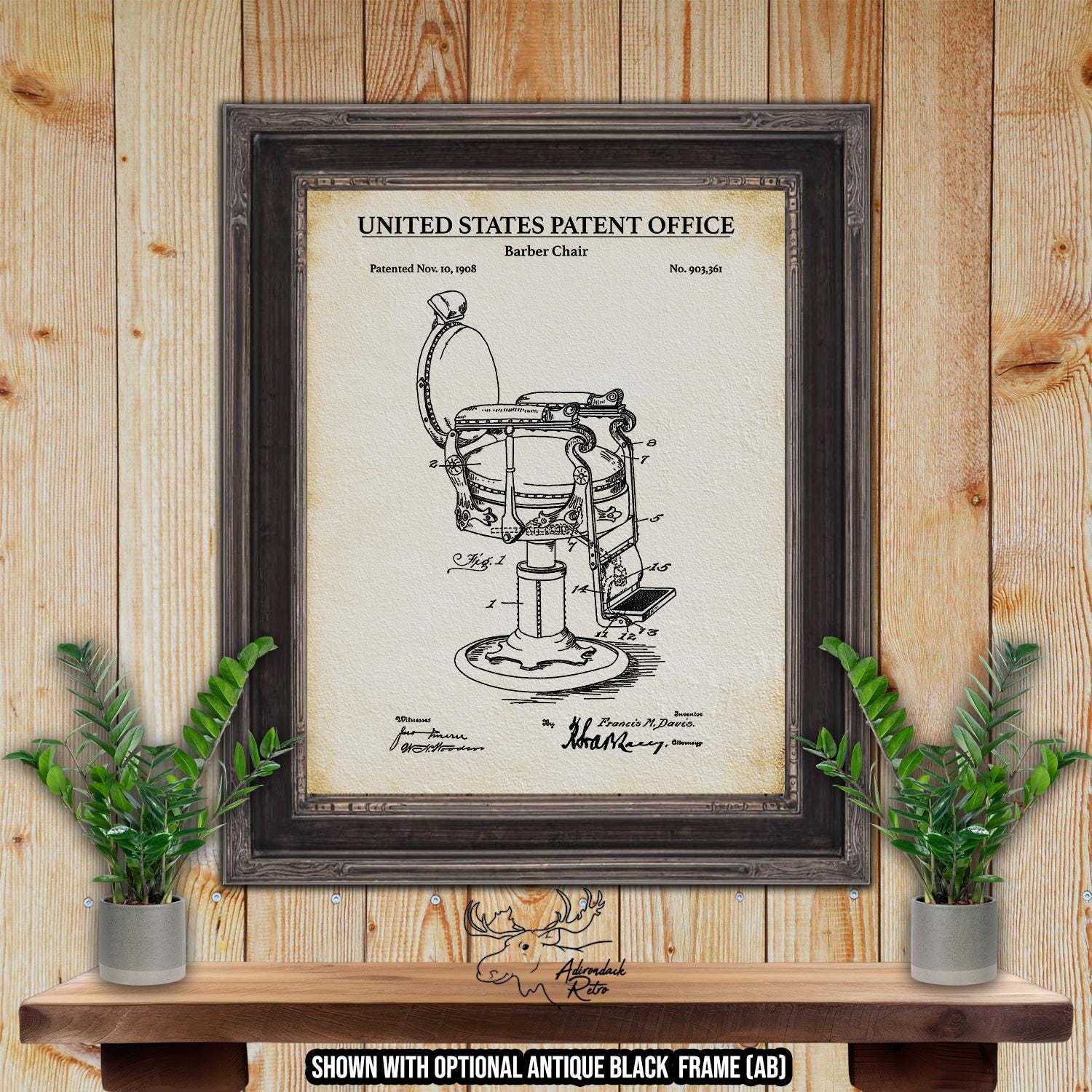 Barber Chair Patent Print - Barbers Chair Poster - 1908 Haircut Invention at Adirondack Retro