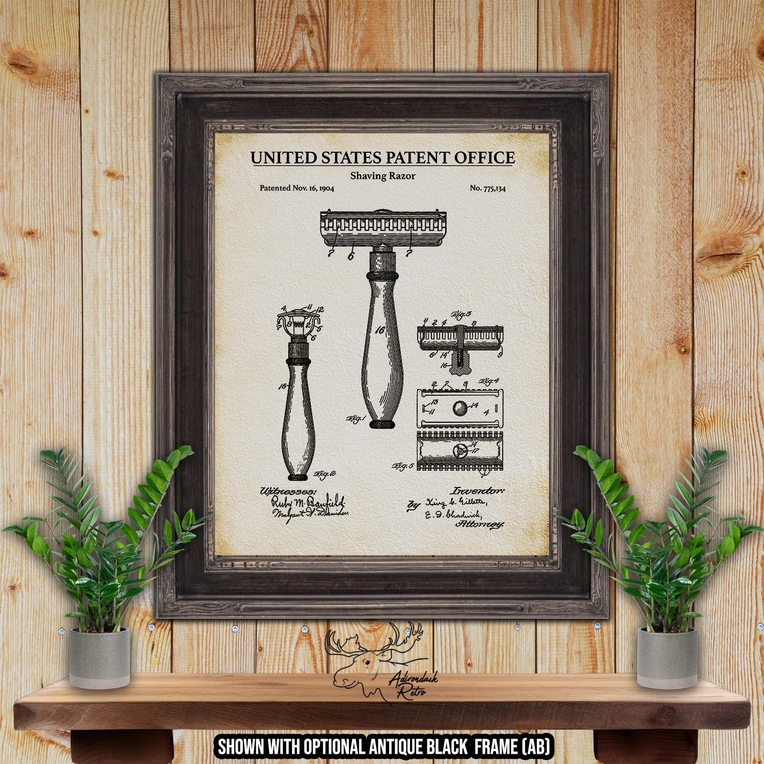 Shaving Razor Patent Print - Safety Razor Poster - 1904 Shaving Invention at Adirondack Retro