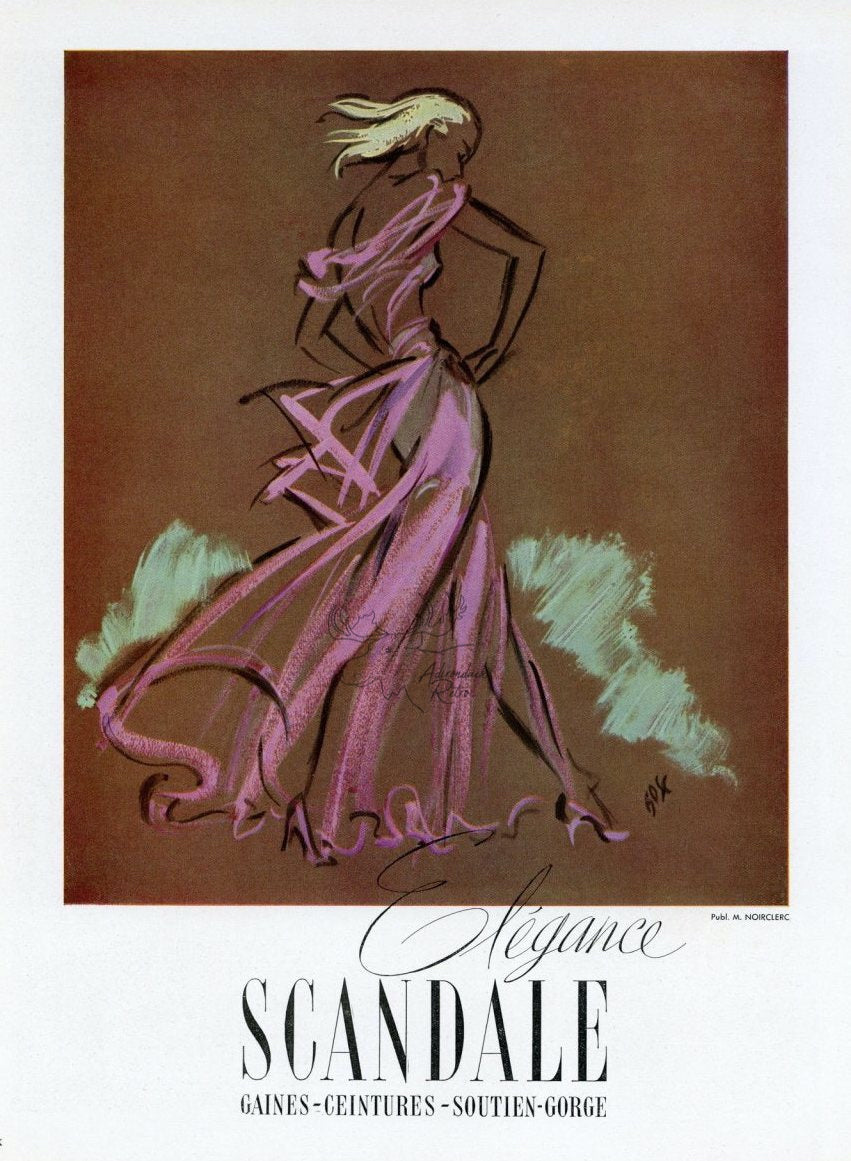 1947 Scandale Elegance Lingerie Vintage French Print Ad - Fernando Bosc Illustration