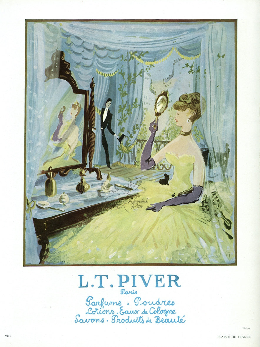 1950 L.T. Piver Perfume Vintage Cosmetics Print Ad - Jean Denis Malcles Illustration