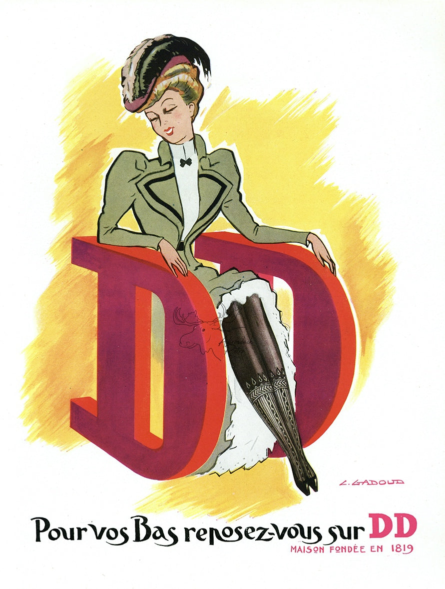 1950 DD Dore Dore Stockings Vintage Lingerie Print Ad - L. Gadoud Illustration