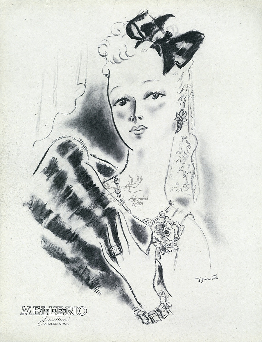 1941 Mellerio Jewelry Vintage French Print Ad - Andre Dignimont Illustration