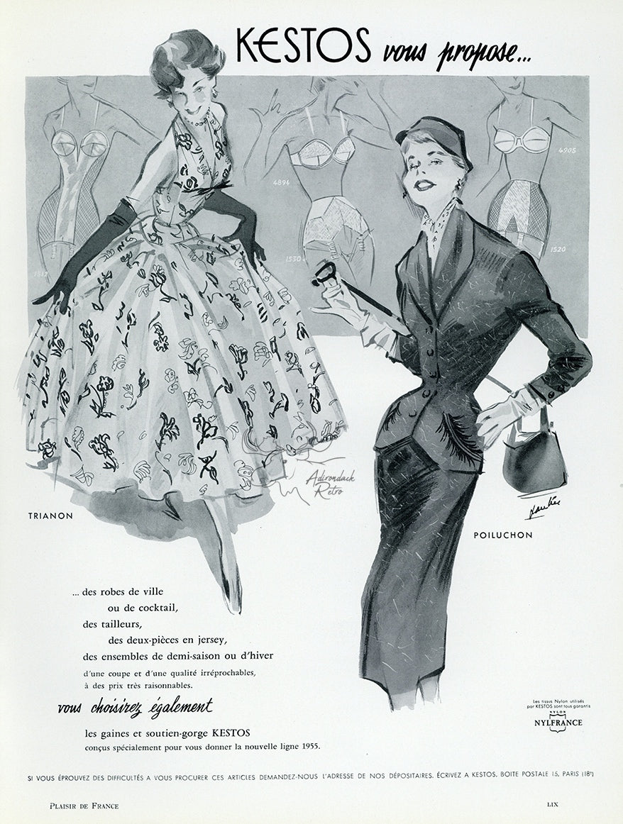 1954 Kestos Vintage French Fashion Print Ad - Maurice Paulin Illustration