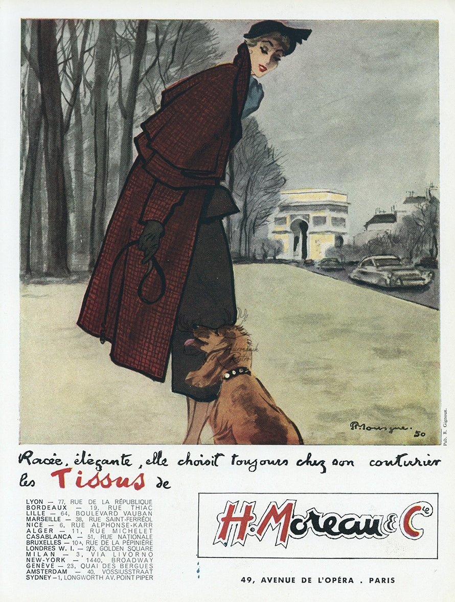 1950 H. Moreau &amp; Cie Vintage French Print Ad - Pierre Mourgue Illustration