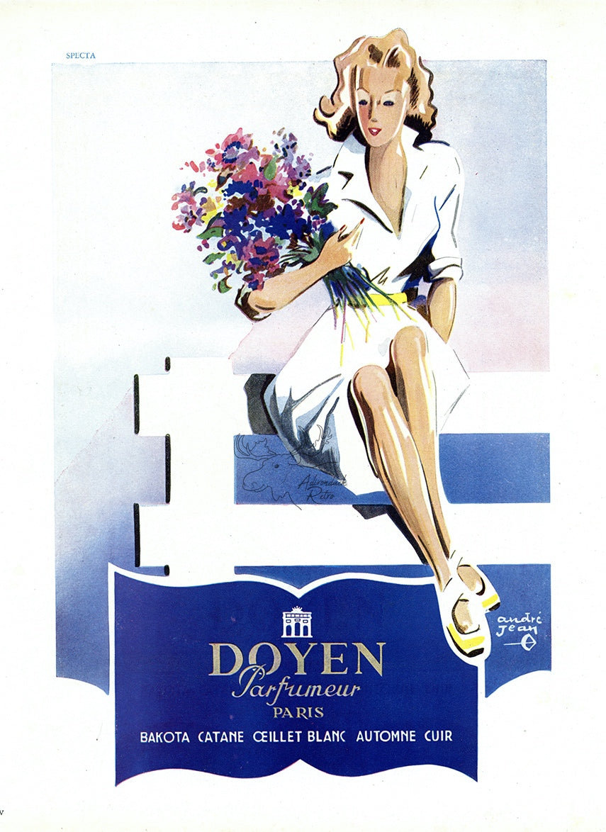 1946 Doyen Perfume Vintage French Print Ad - Andre Jean Illustration