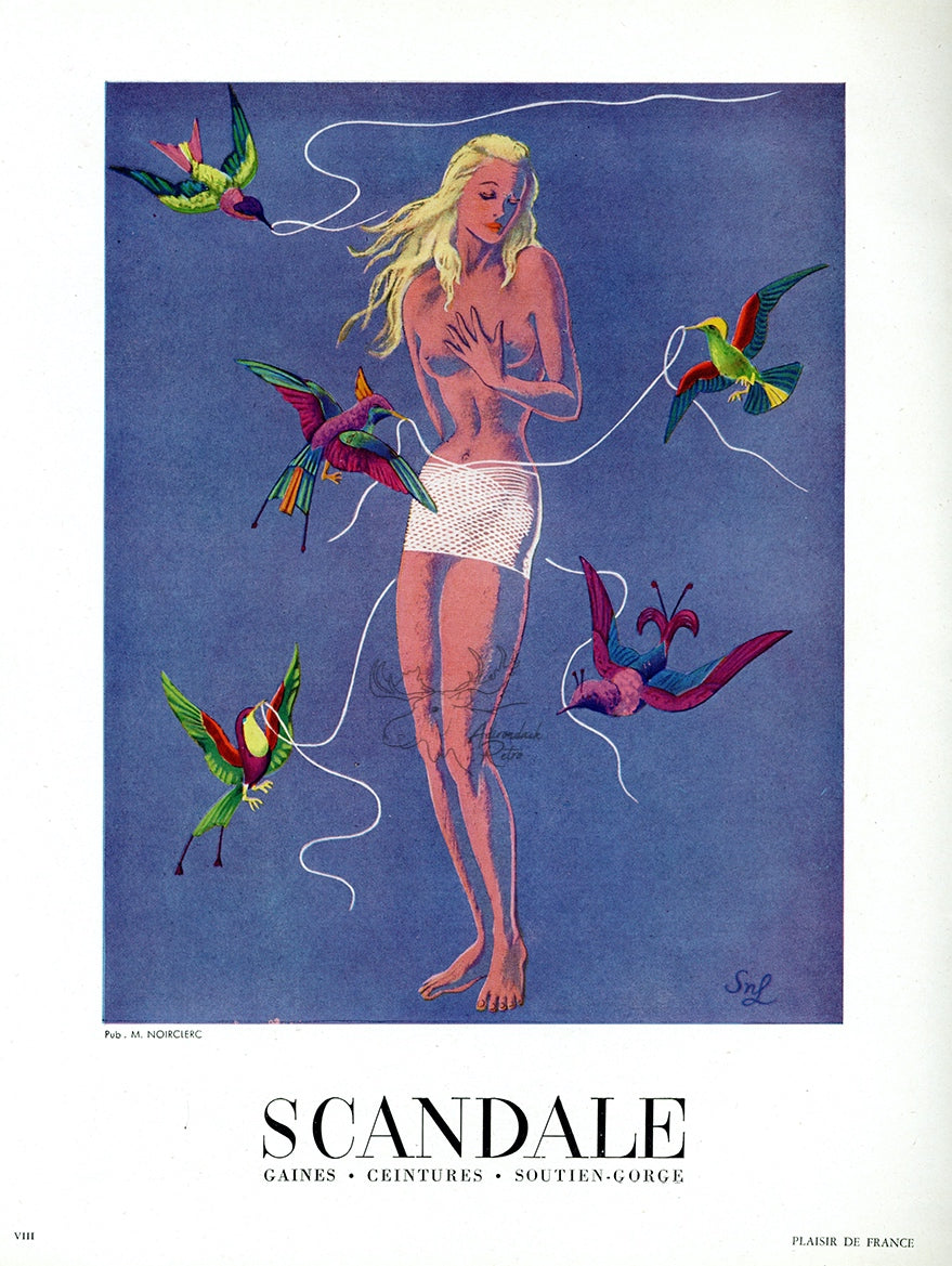 1950 Scandale Vintage Lingerie Ad - Lesage Illustration