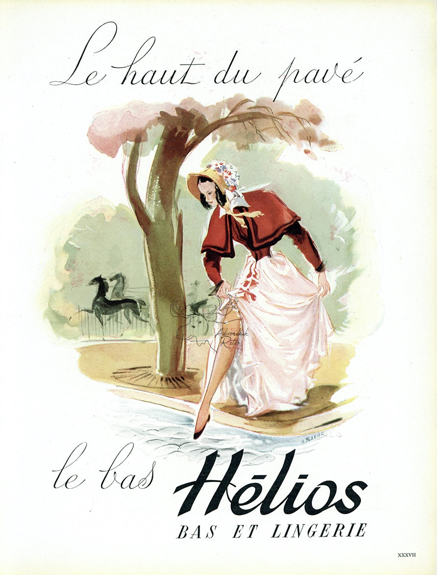 1946 Helios Hosiery Vintage Lingerie Ad - A. Baehr Illustration