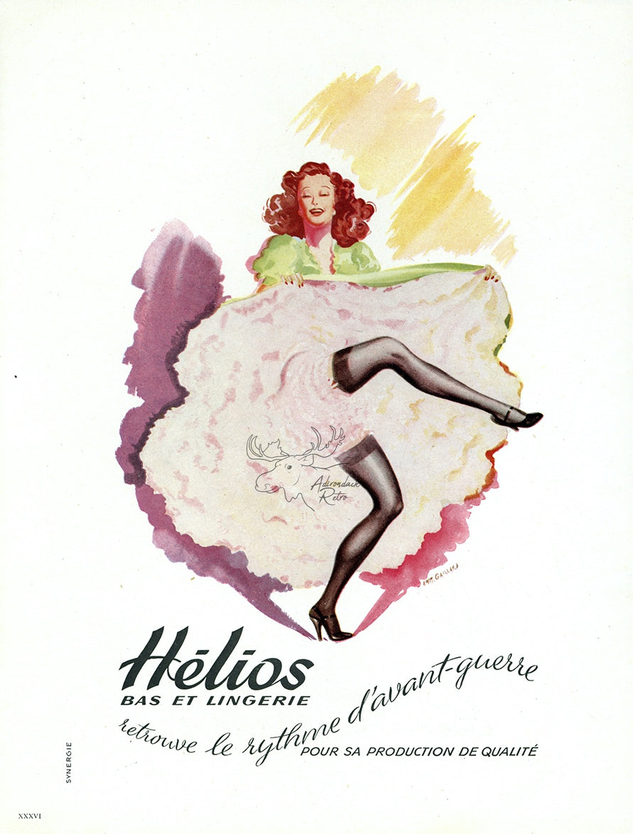 1945 Helios Hosiery Vintage Lingerie Ad - Emm. Gaillard Illustration