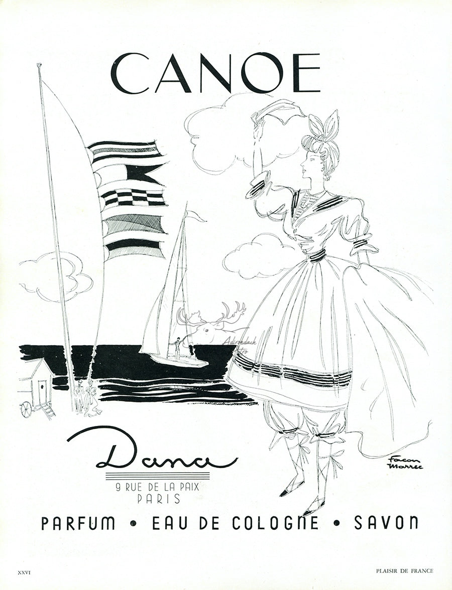1952 Dana Canoe Perfume Vintage Cosmetics Ad - Facon Marrec Illustration