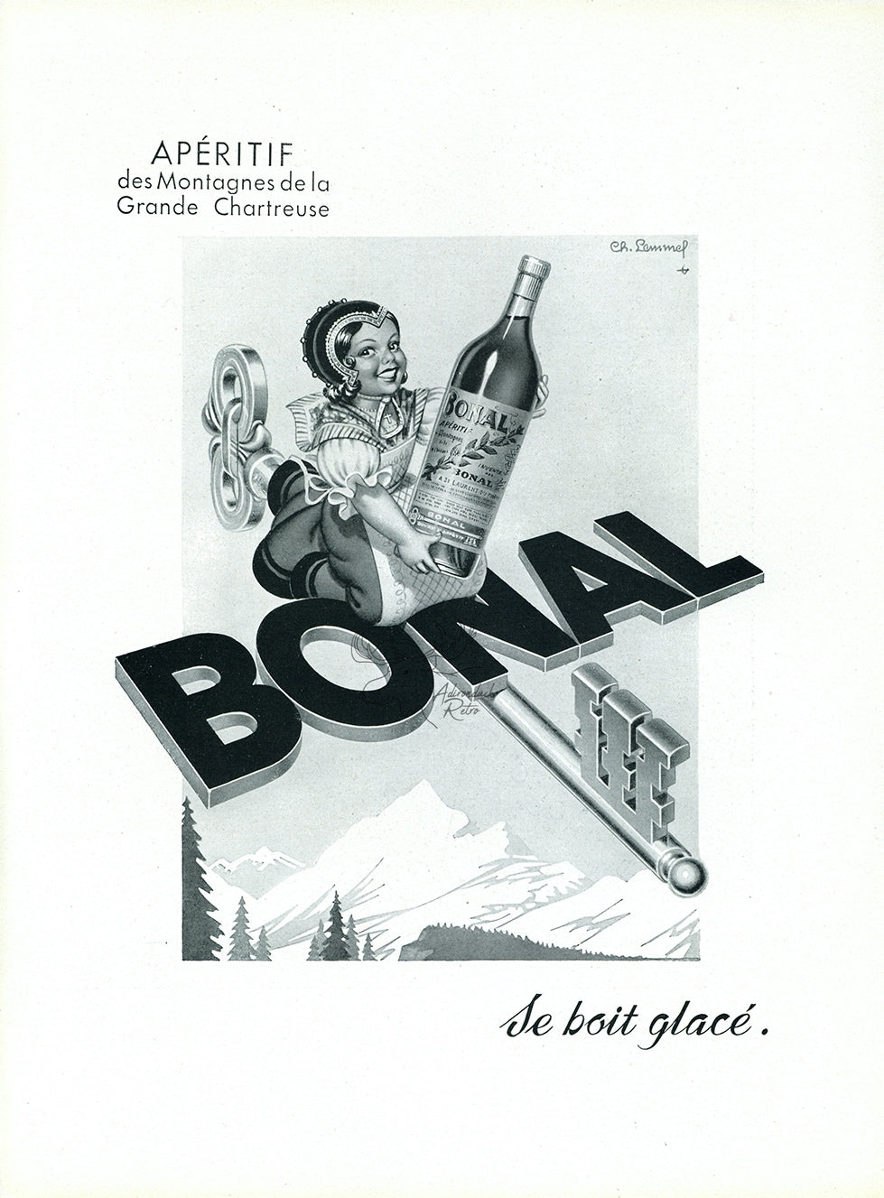 1951 Bonal Chartreuse Vintage Liquor French Print Ad - Charles Lemmel Illustration