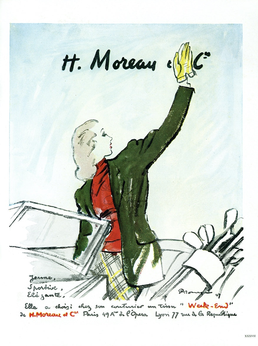 1947 H. Moreau &amp; Cie Vintage French Print Ad - Pierre Mourgue Art