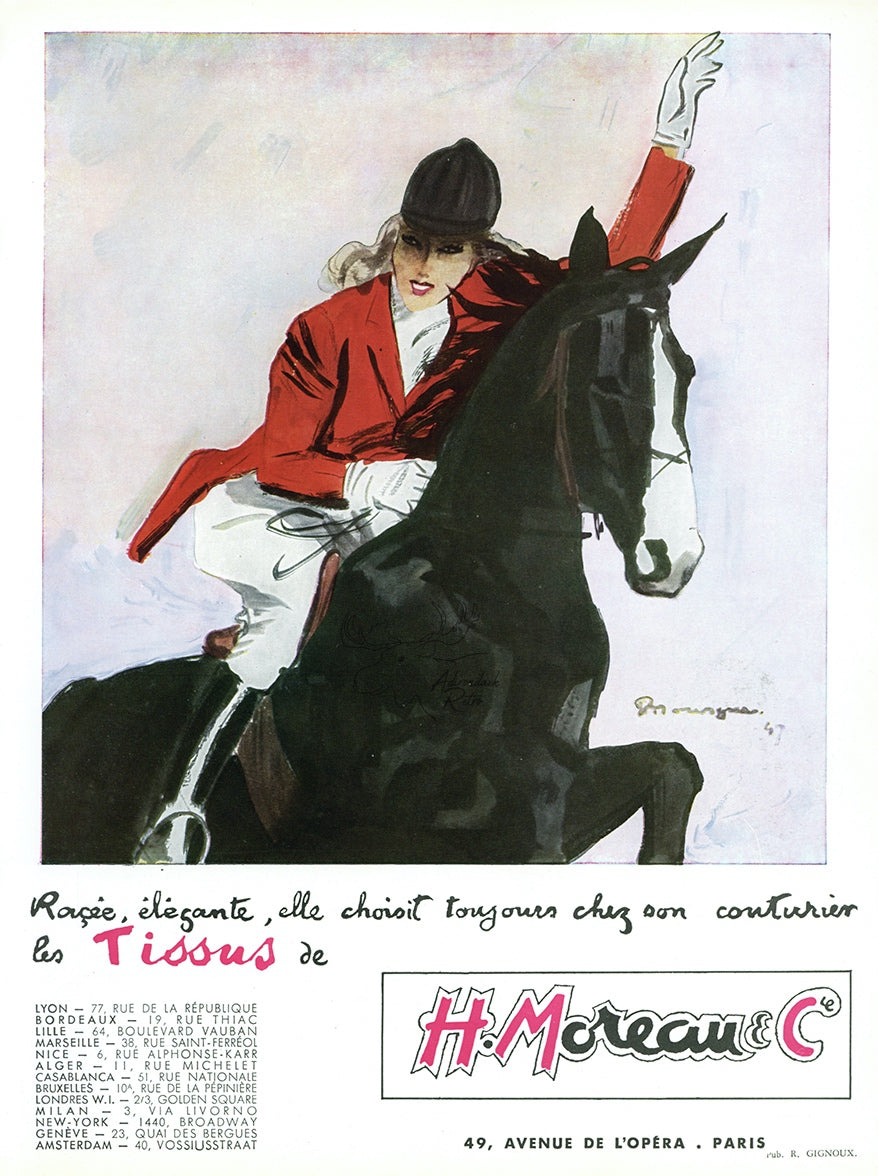 1947 H. Moreau &amp; Cie Vintage French Print Ad - Pierre Mourgue Illustration