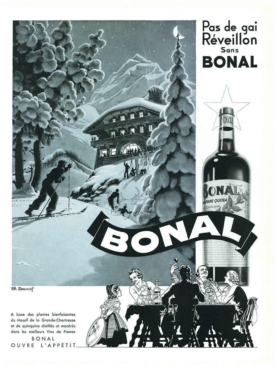 1937 Bonal Gentiane Quina Vintage Liquor Print Ad - Lemmel Illustration