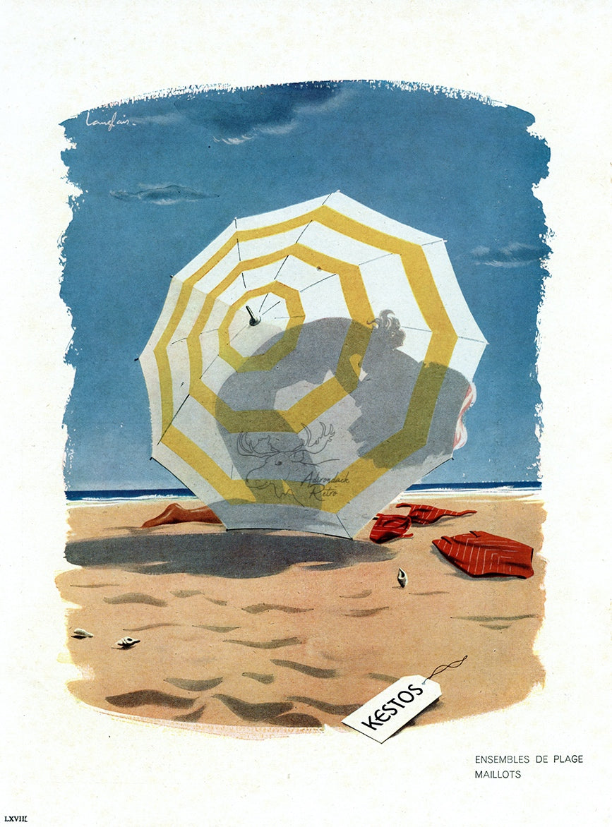 1949 Kestos Beachwear Vintage French Print Ad - J. Langlais Color Illustration